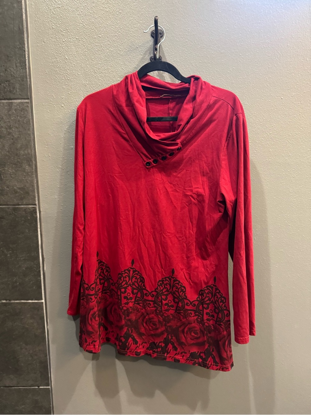 Gaharu Red Cowl Neck Long Sleeve Top